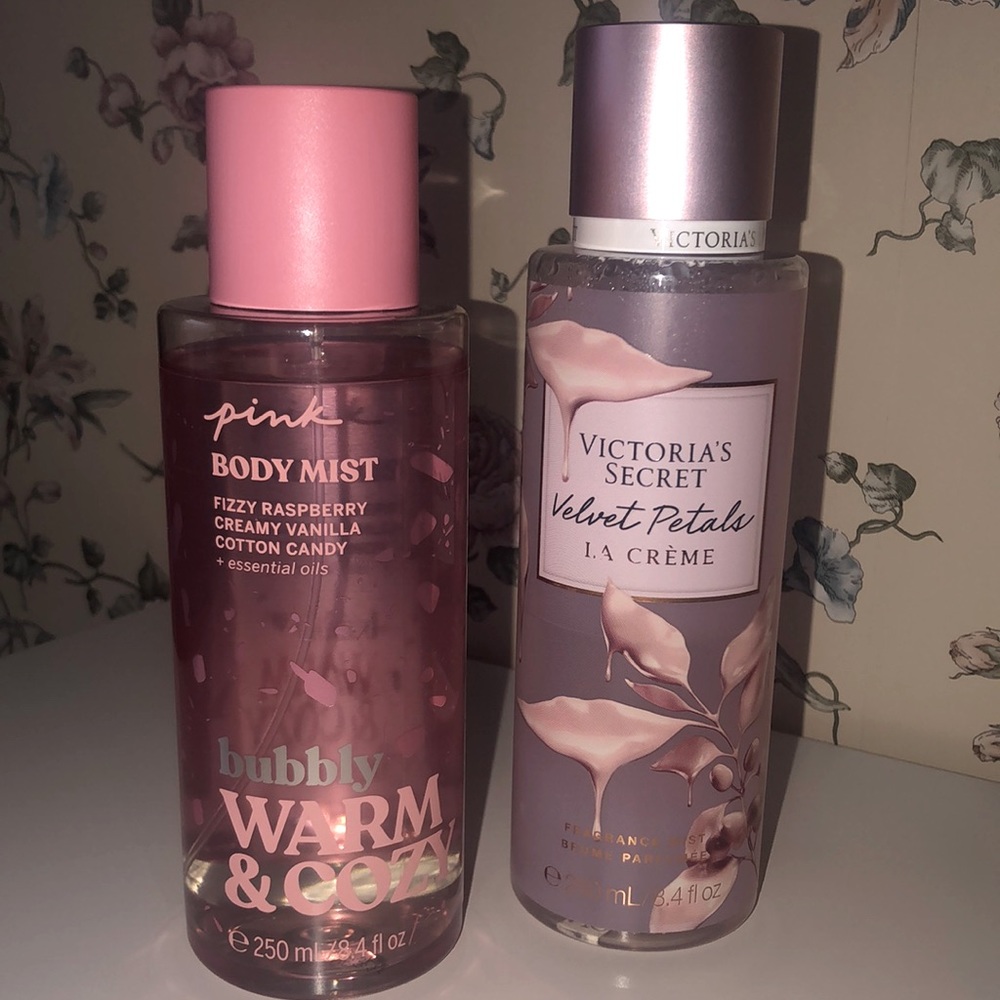 Victoria’s Secret Body Mist Velvet Petals La Crème HTF & Pink Bubbly Warm & Cozy